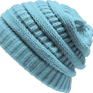 Knitted Sky Blue Baggie Slouch Beanie
